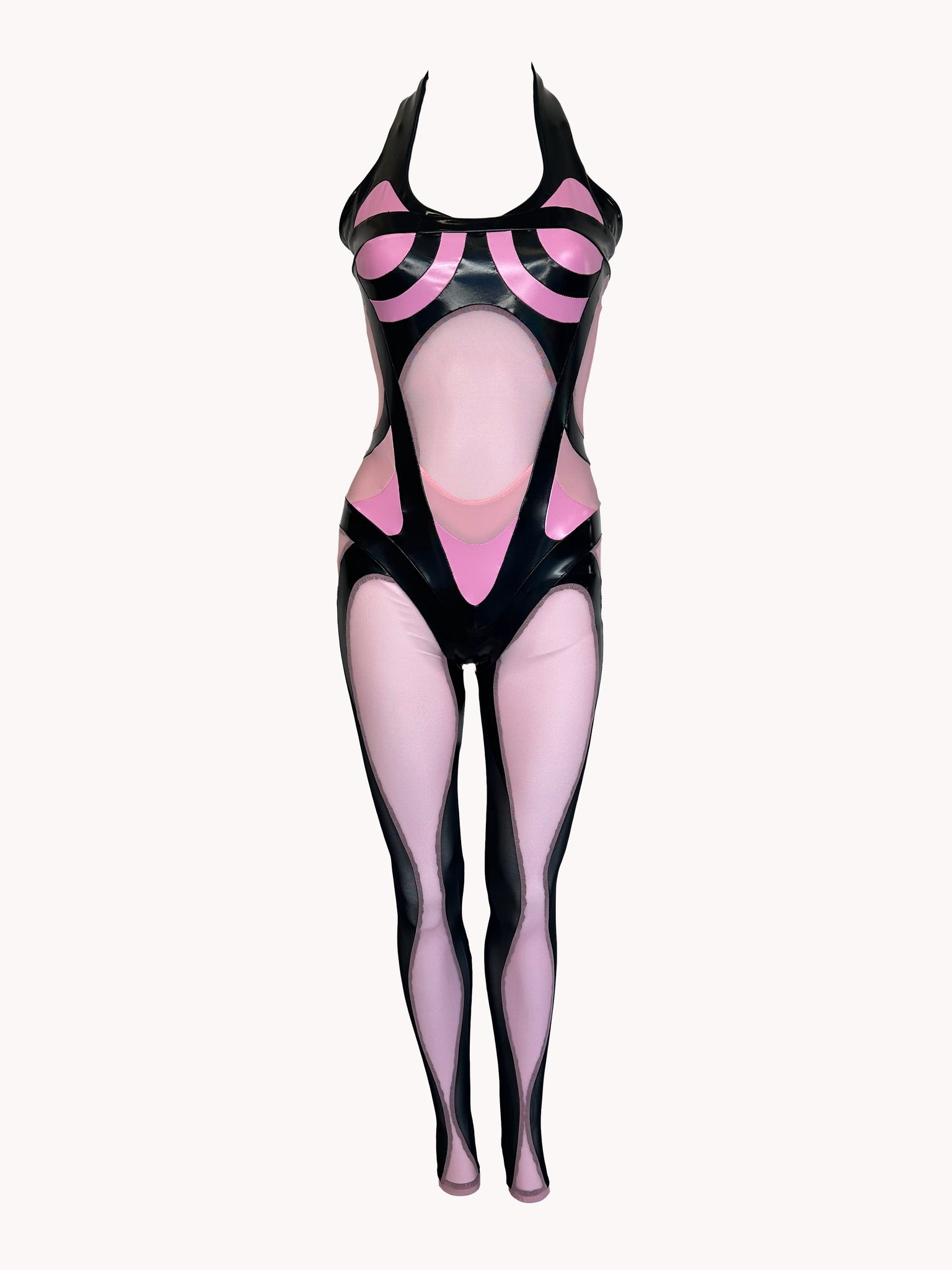VEE Halter Bodysuit in Bubblebum Pink & Black