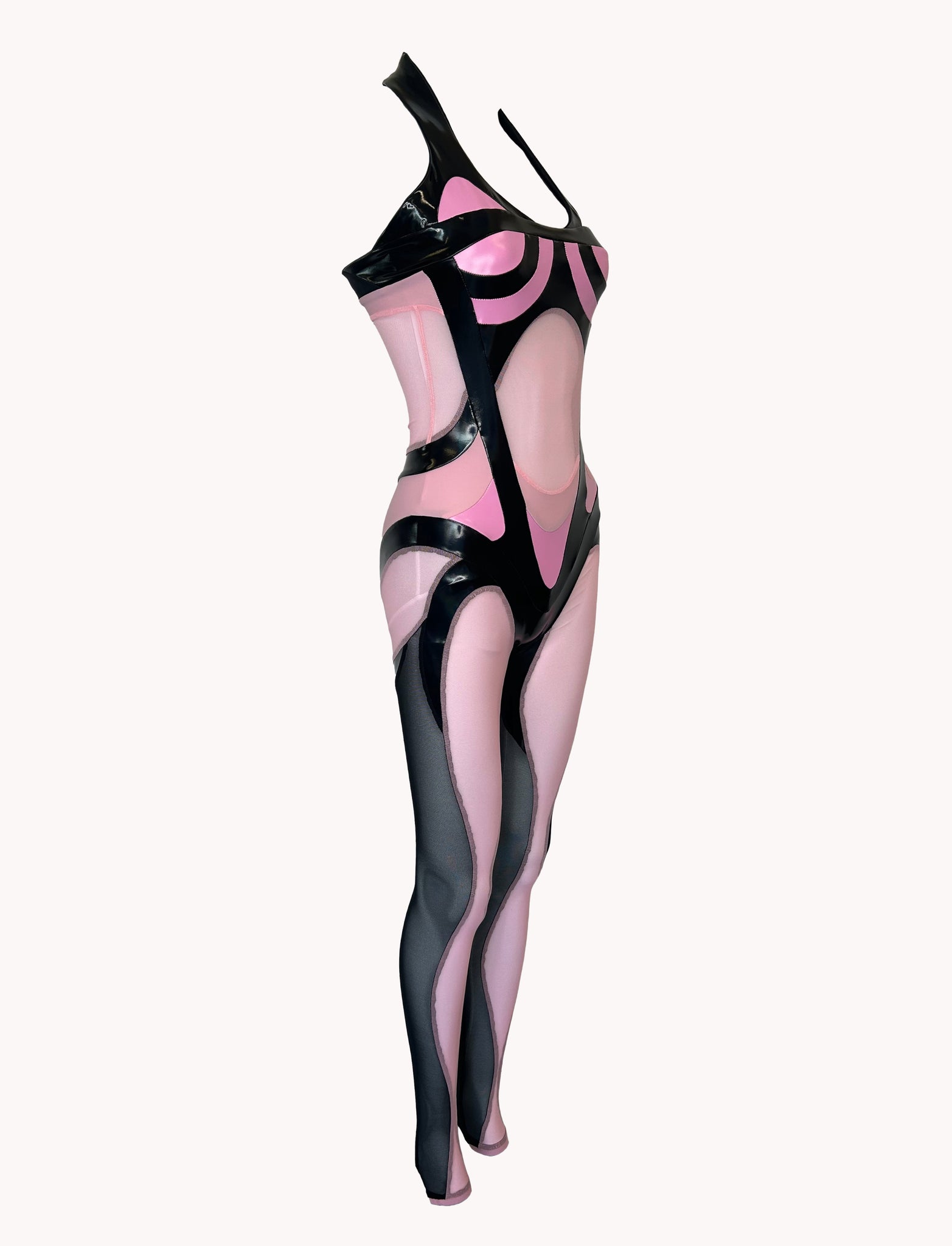 VEE Halter Bodysuit in Bubblebum Pink & Black