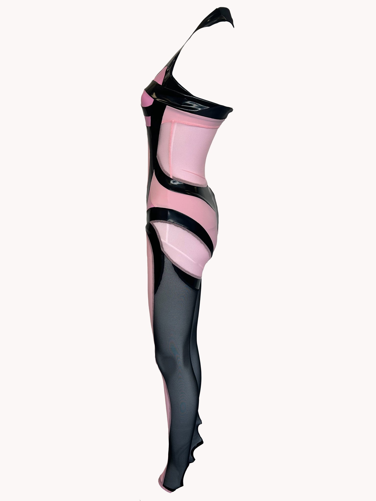 VEE Halter Bodysuit in Bubblebum Pink & Black